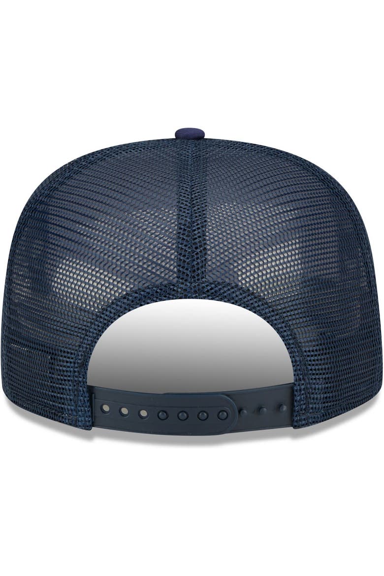 Men's New Era Navy Indiana Pacers A-Frame 9FIFTY Snapback Trucker Hat, Alternate, color, Navy