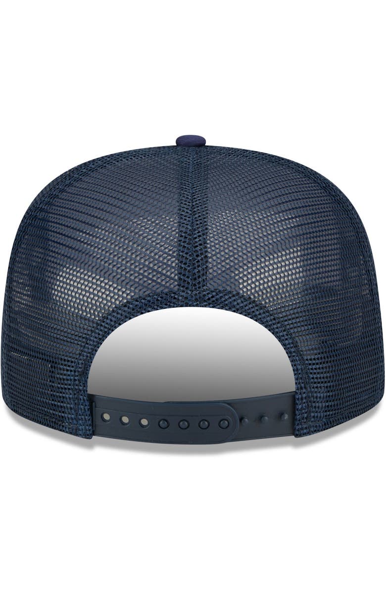 New Era Men's New Era Navy Indiana Pacers A-Frame 9FIFTY Snapback Trucker Hat, Alternate, color,