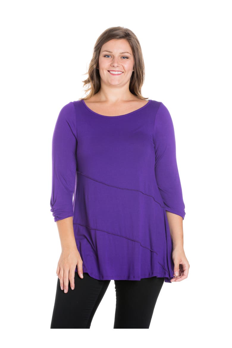 Plus Size Ruched Sleeve Swing  Tunic Top, Main, color, Purple