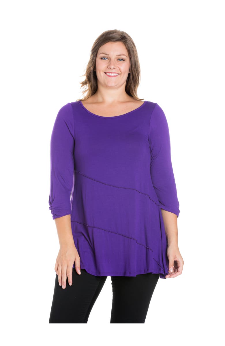 24seven Comfort Apparel Plus Size Ruched Sleeve Swing Tunic Top, Main, color, Purple
