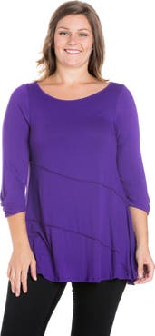 24seven Comfort Apparel Plus Size Ruched Sleeve Swing Tunic Top
