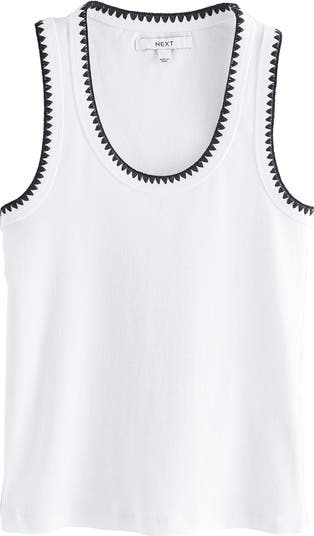 NEXT Monochrome Embroidered Cotton Rib Tank | Nordstrom