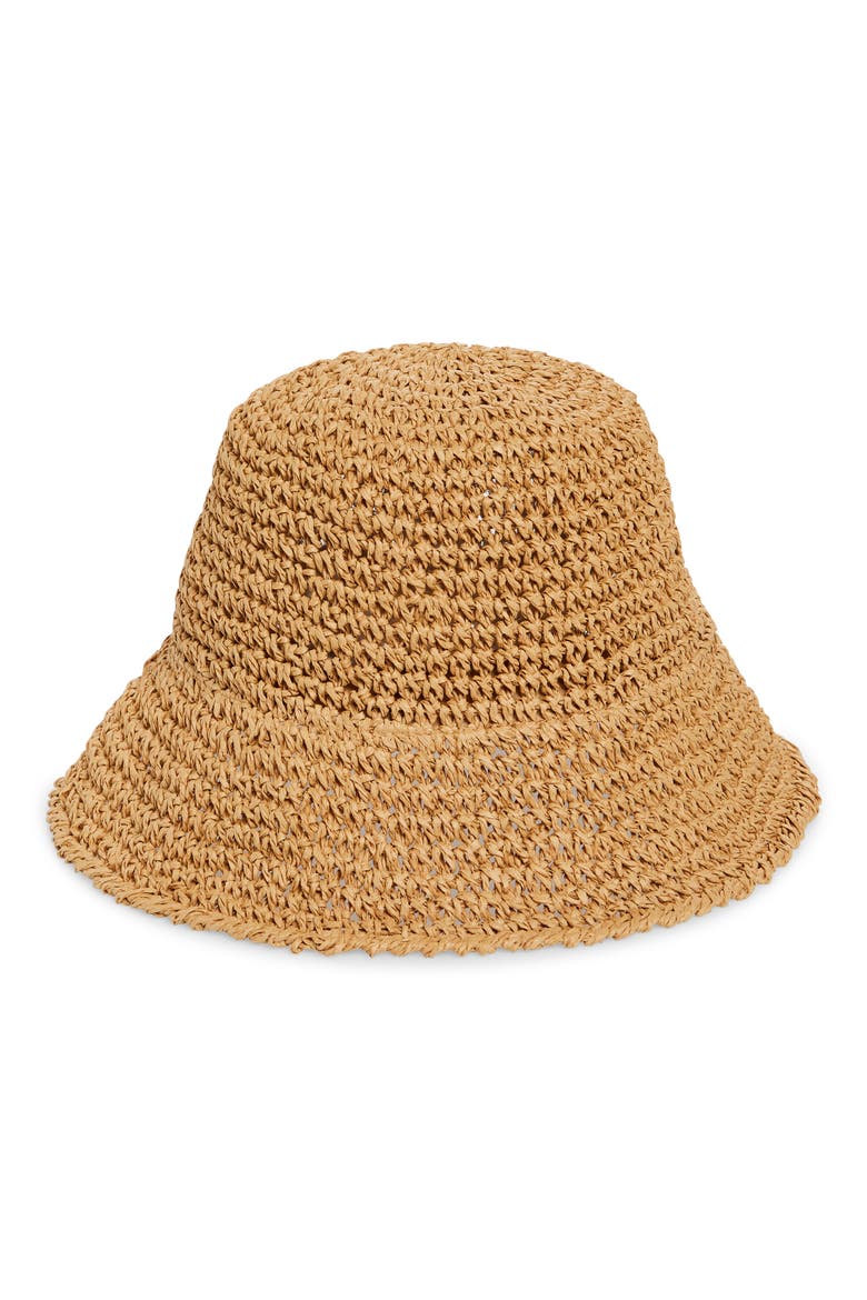 Crochet Stitch Straw Bucket Hat, Main, color, NATURAL
