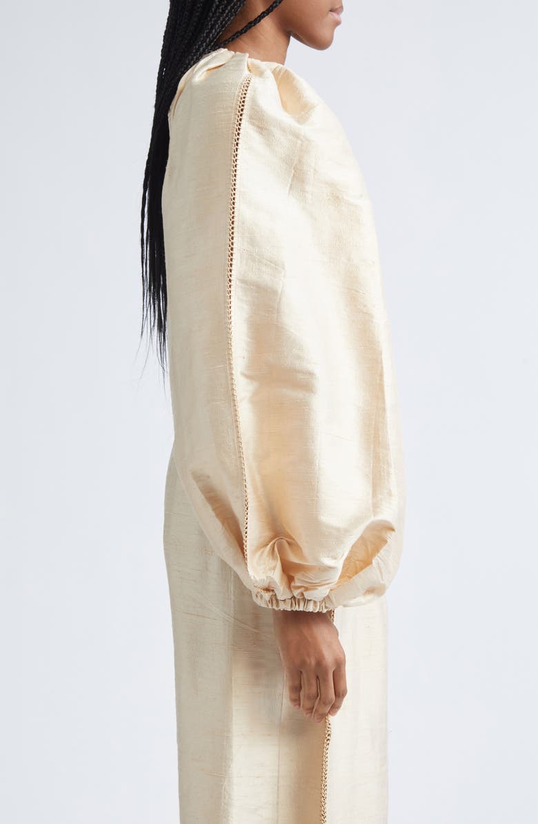 Diotima Balloon Sleeve Dupioni Silk Shrug, Alternate, color, Pearl