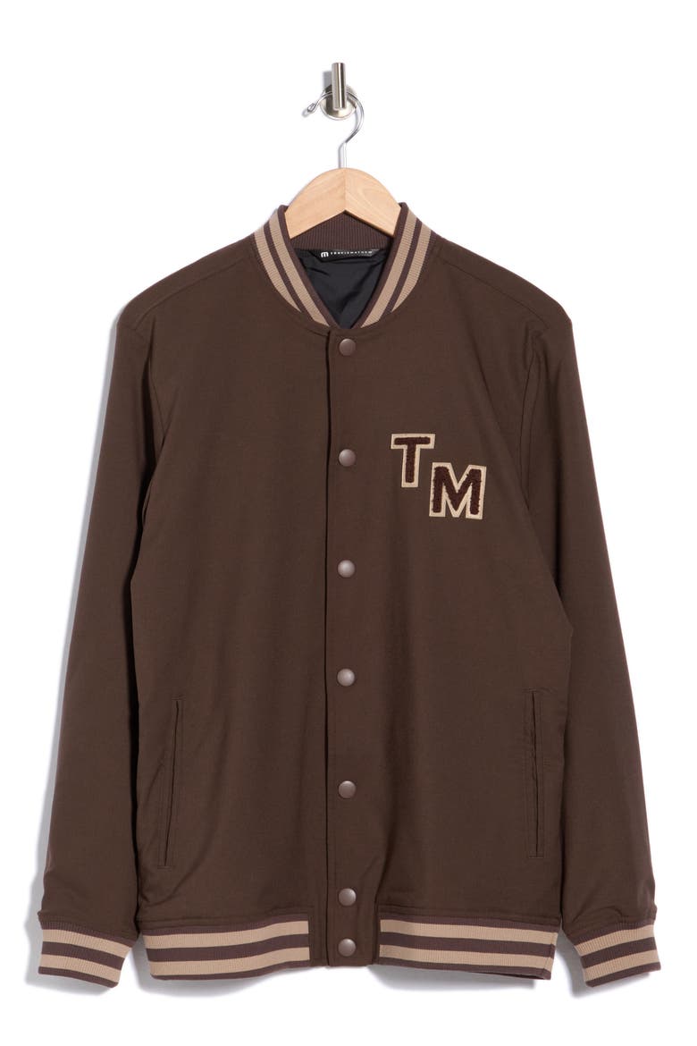 Touch Down Varsity Jacket, Main, color, CHOCOLATE BROWN
