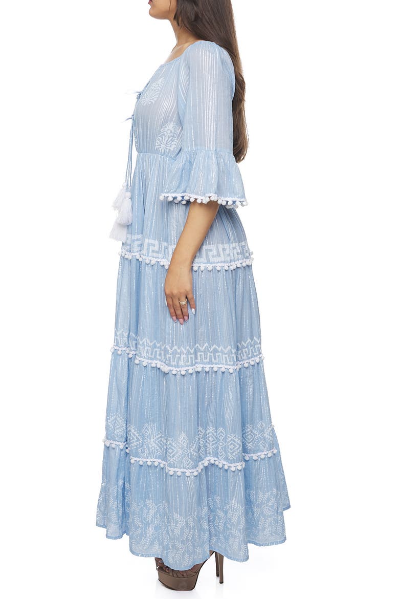 Pom Pom Maxi Dress, Alternate, color, BLUE