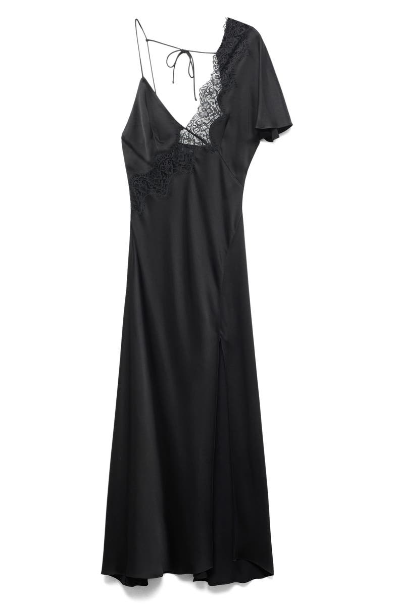 MANGO Asymmetric Lace & Satin Dress, Alternate, color,