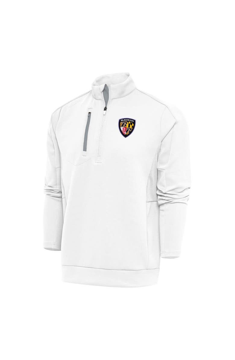 ANTIGUA Men's Antigua White Baltimore Ravens Team Logo Throwback Generation Quarter-Zip Pullover Top, Alternate, color, White