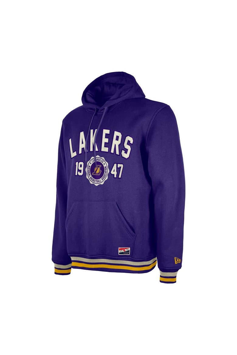 Men's New Era Purple Los Angeles Lakers Throwback Vintage Pullover Hoodie, Alternate, color, Purple