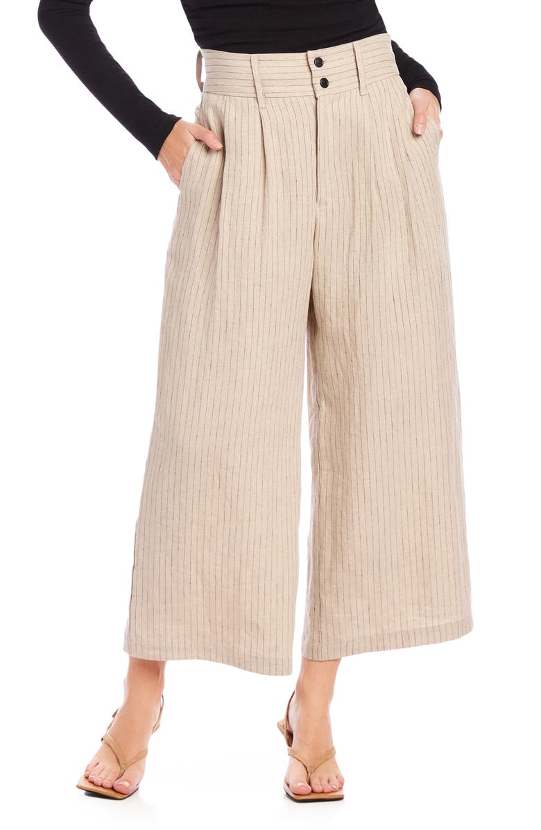 FIFTEEN TWENTY Sadie Pinstripe Linen Pants, Main, color, Beige Stripe