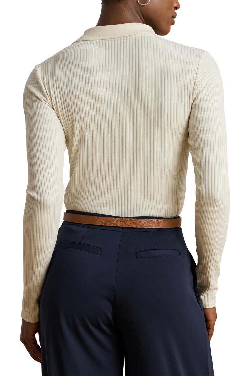 Lauren Ralph Lauren Rib Long Sleeve Polo Top, Alternate, color, Mascarpone Cream