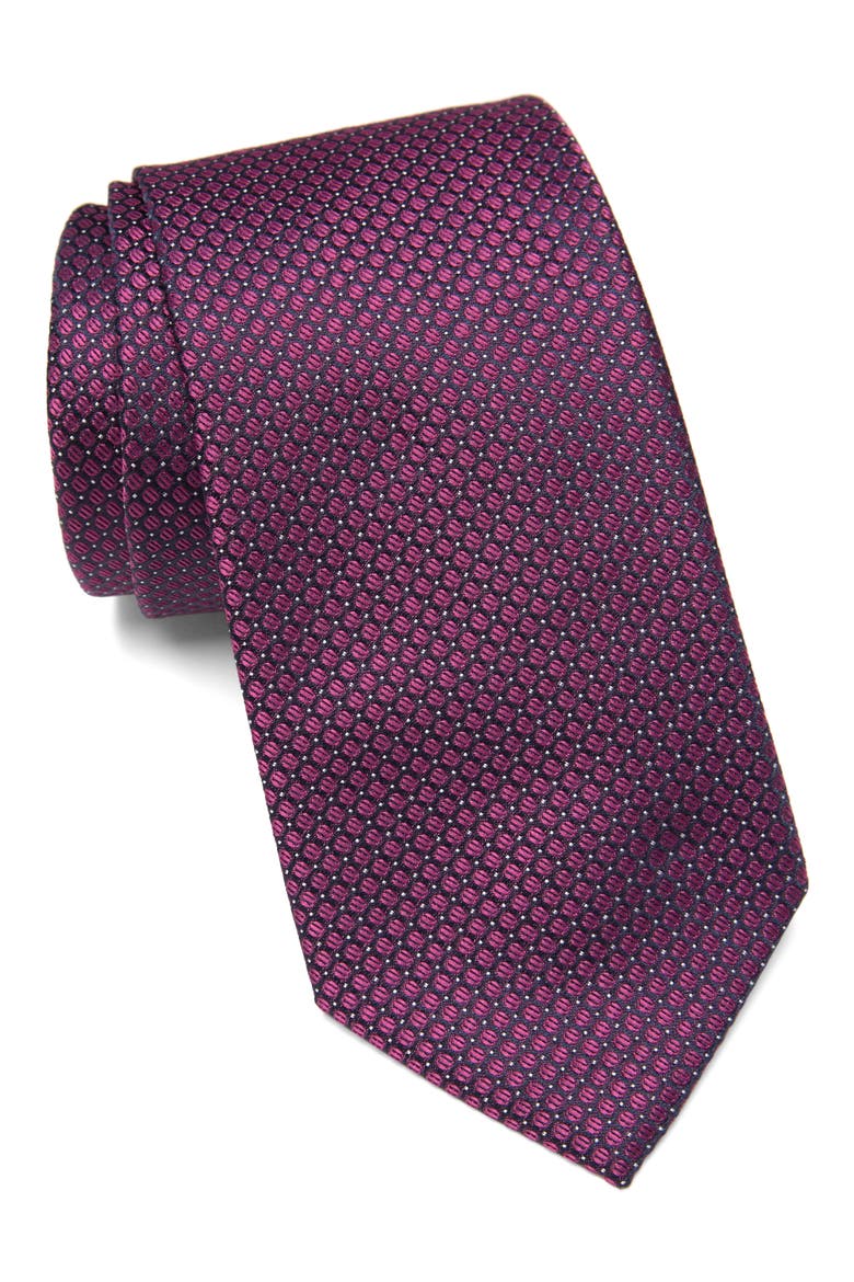 Steel Micro Diamond Print Tie, Main, color, BERRY