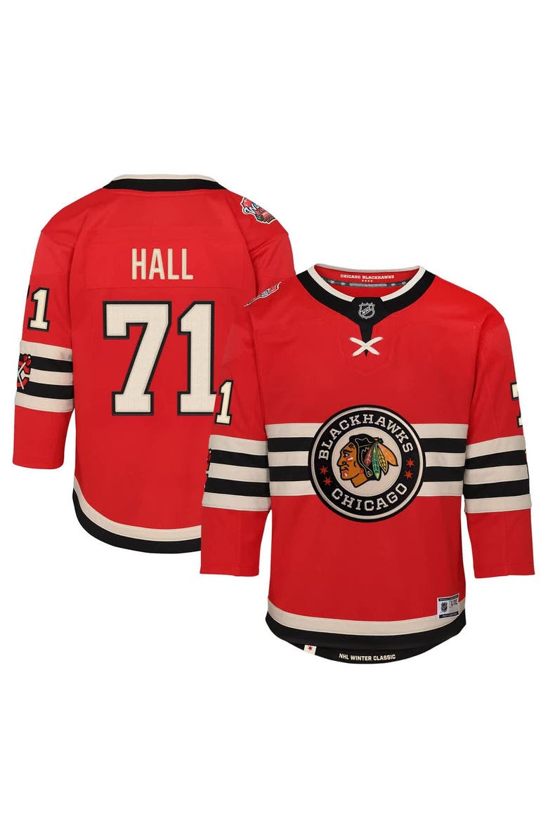 Outerstuff Youth Taylor Hall Red Chicago Blackhawks 2025 NHL Winter Classic Premier Player Jersey, Main, color, 