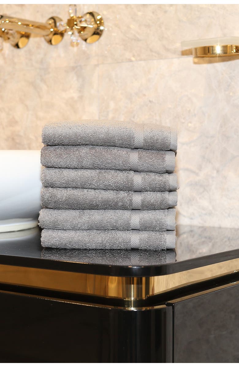 Linum Home Textiles Denzi Washcloths - Set of 6 - Dark Grey, Alternate, color, Dark Grey