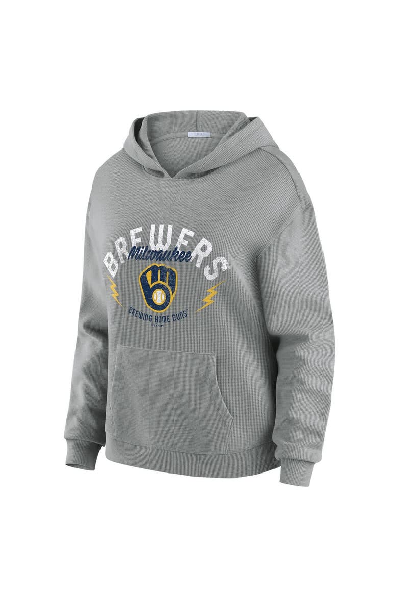 Women's WEAR by Erin Andrews Gray Milwaukee Brewers Waffle-Knit Long-Sleeve Hoodie & Lounge Pant Set, Alternate, color, Gray