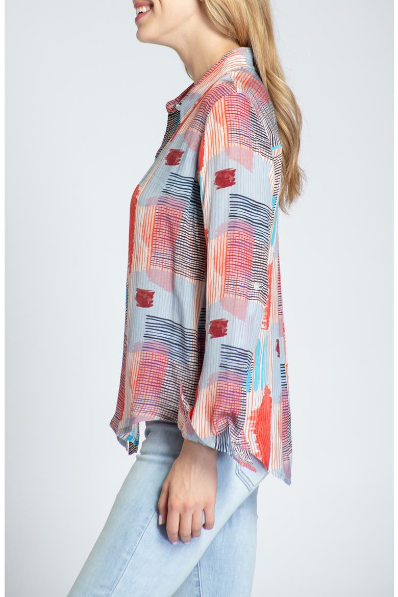 Print Roll-Up Sleeve Chiffon Button-Up Shirt, Alternate, color, ORANGE MULTI