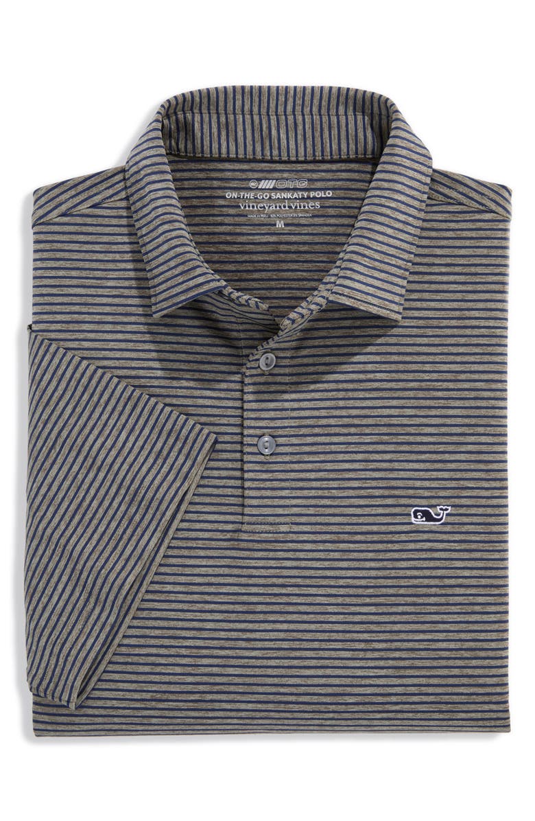 vineyard vines Stripe Sankaty Short Sleeve Performance Polo, Alternate, color, Gray Pine/ Deep Bay