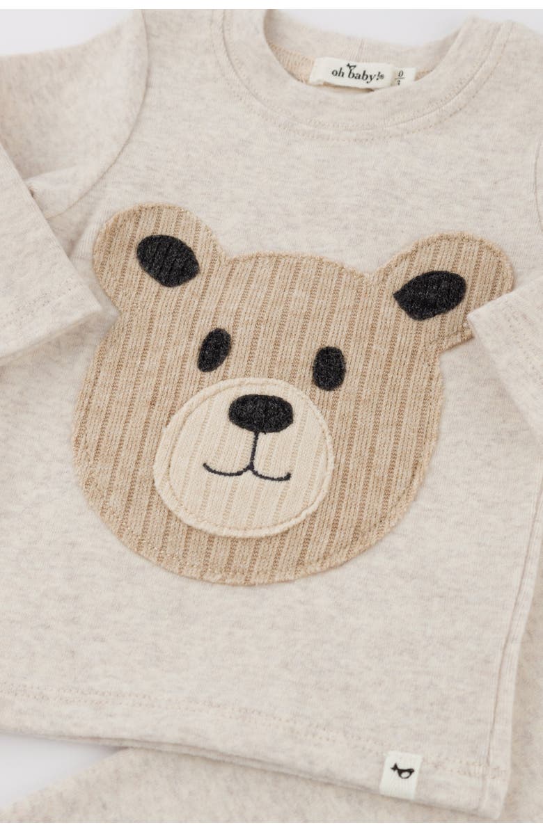 oh baby! Teddy Bear Face Applique Long Sleeve Two Piece Set, Alternate, color, 