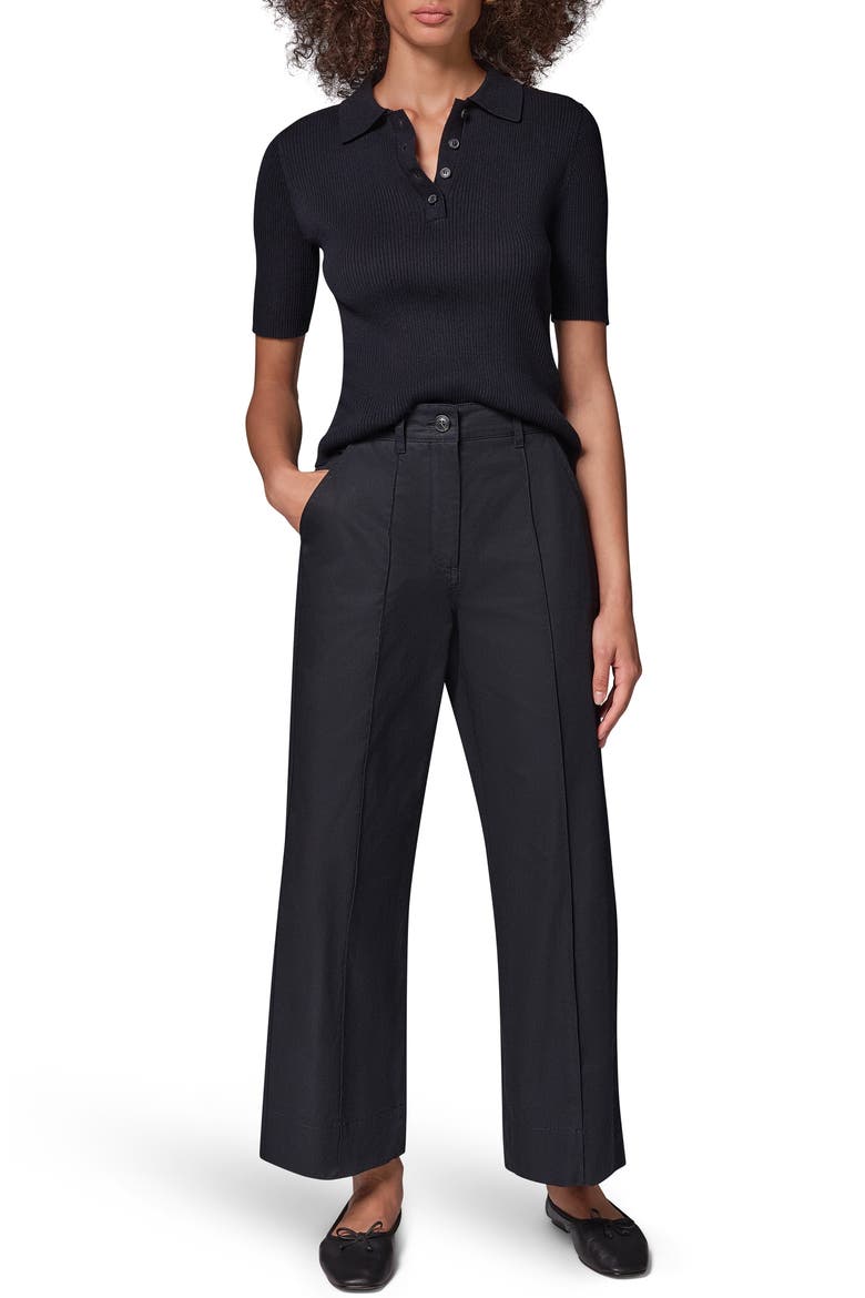 Pintucked Mid Rise Straight Leg Twill Crop Pants, Alternate, color, BLACK