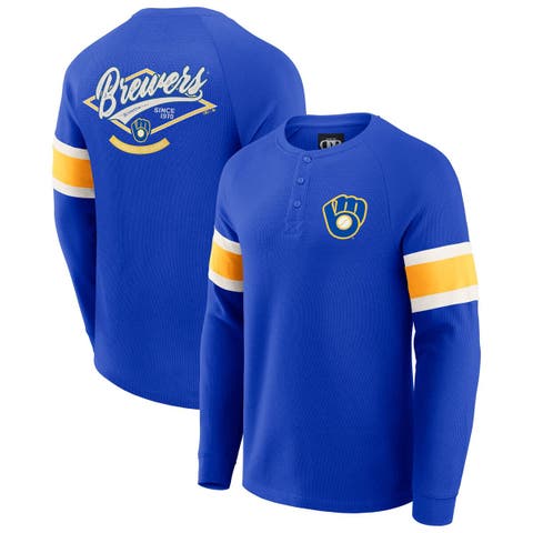 Men's Darius Rucker Collection by Fanatics Royal Milwaukee Brewers Waffle-Knit Raglan Long Sleeve Henley T-Shirt