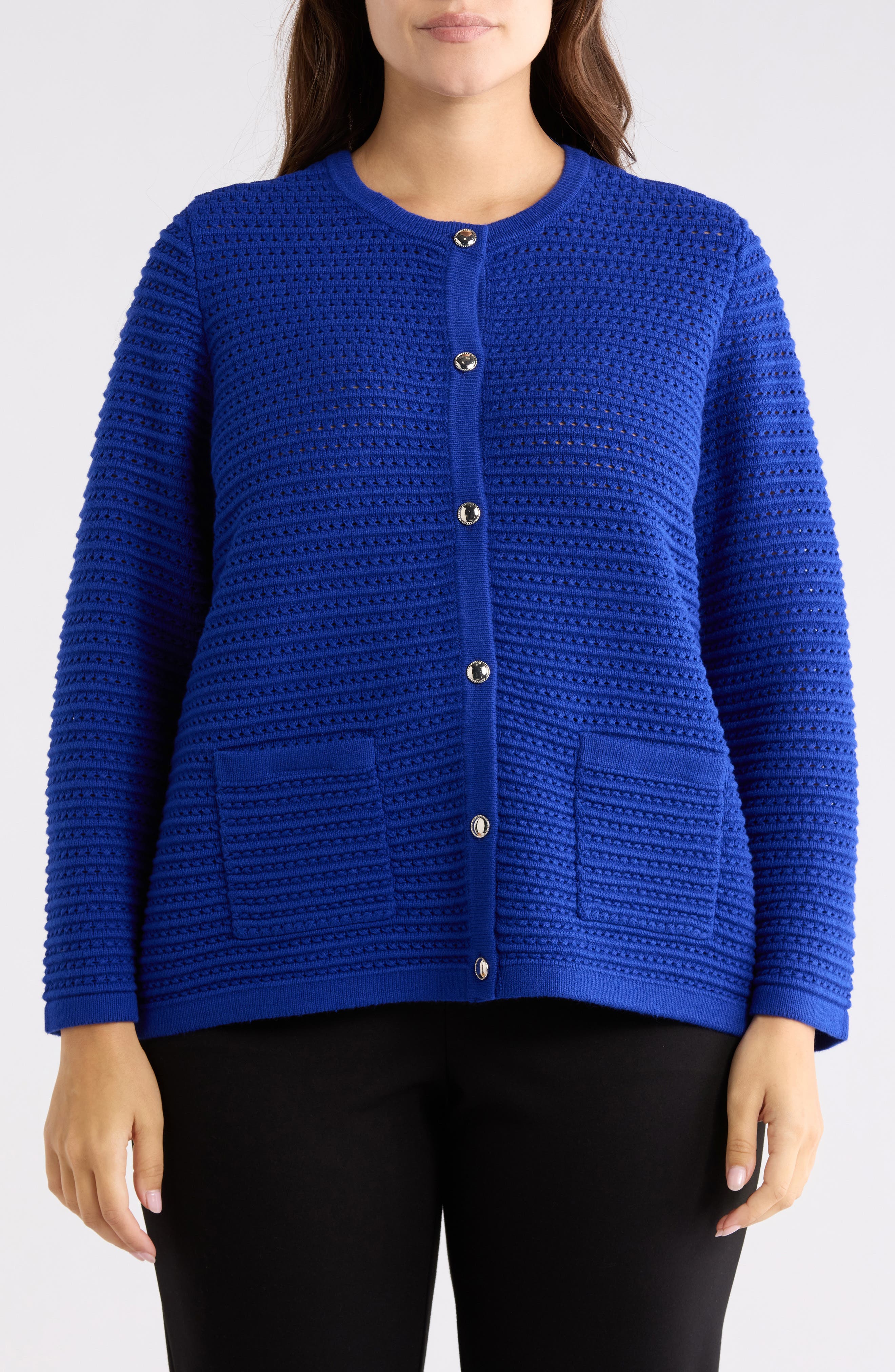 KASPER Textured Stitch Cardigan