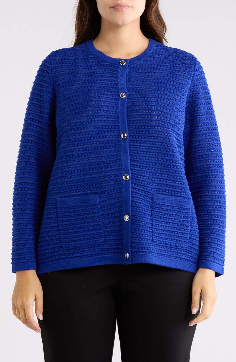 KASPER Textured Stitch Cardigan, Main, color, Royal Signature