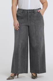 NYDJ Simone Seamed Raw Hem High Waist Wide Leg Jeans