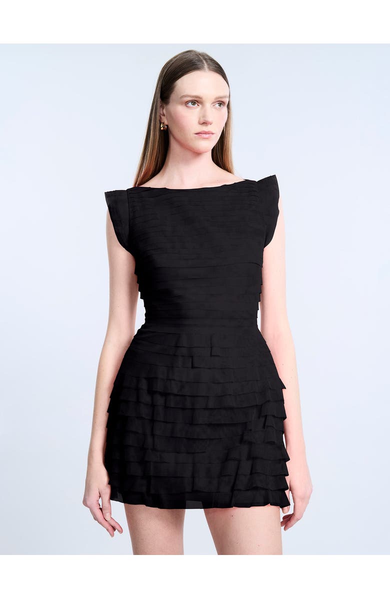 BCBGMAXAZRIA Tulle Tiered Mini Dress, Alternate, color, Black