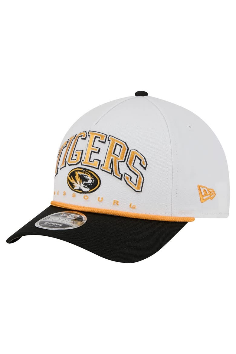 Men's New Era White/Black Missouri Tigers Arch Two-Tone Rope 9FORTY A-Frame M-Crown Adjustable Hat, Main, color, White