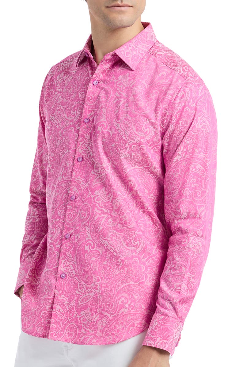 Robert Graham Hudson Floral Print Button-Up Shirt, Alternate, color, Pink