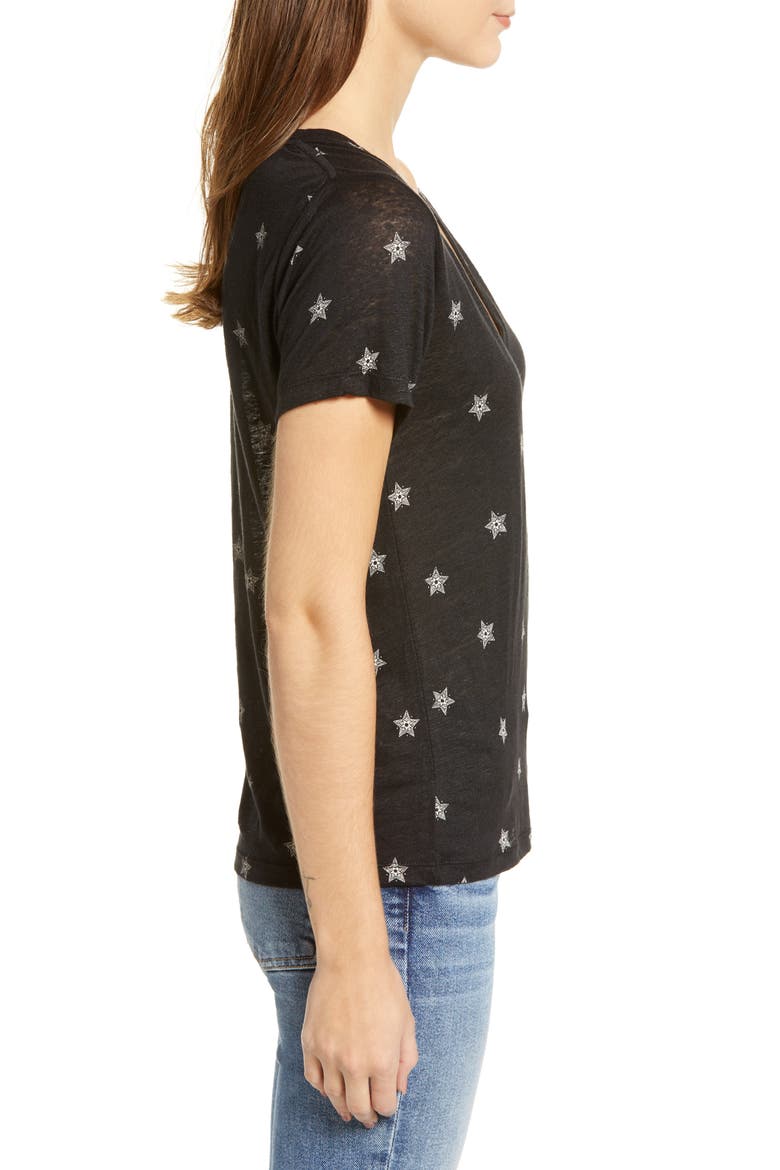 Cara V-Neck Slub Knit Tee, Alternate, color, BLACK RIVET STAR