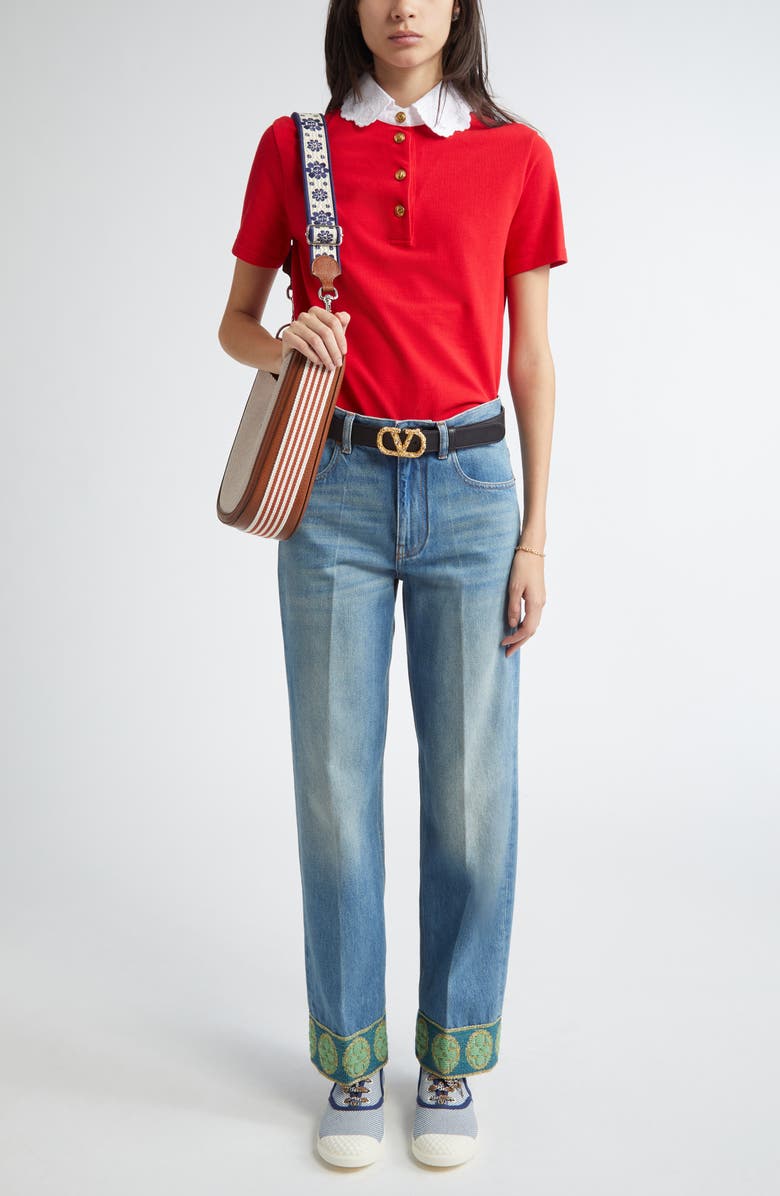 Valentino Garavani Jacquard Trim Straight Leg Jeans, Alternate, color, Medium Blue Denim