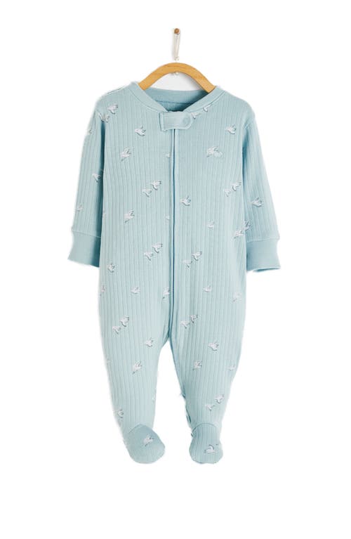 Babycottons Goose Zip Footed Pajama In Light Blue