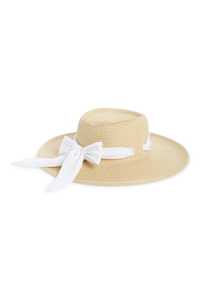 Straw Gondolier Hat with Scarf Bow, Alternate, color, NATURAL/ WHITE
