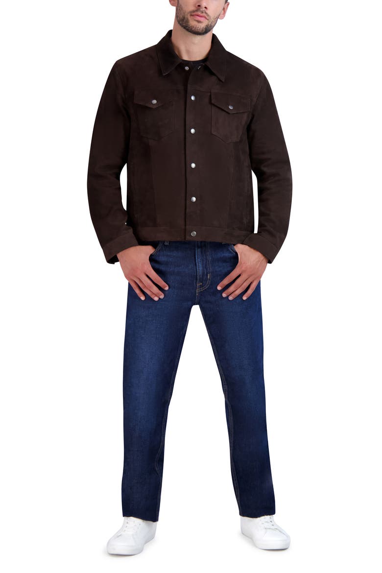 Suede Trucker Jacket, Alternate, color, DARK CHOCOLATE