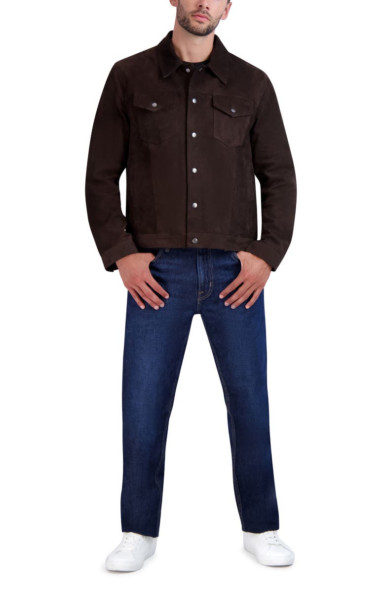 Cole Haan Suede Trucker Jacket, Alternate, color, Dark Chocolate