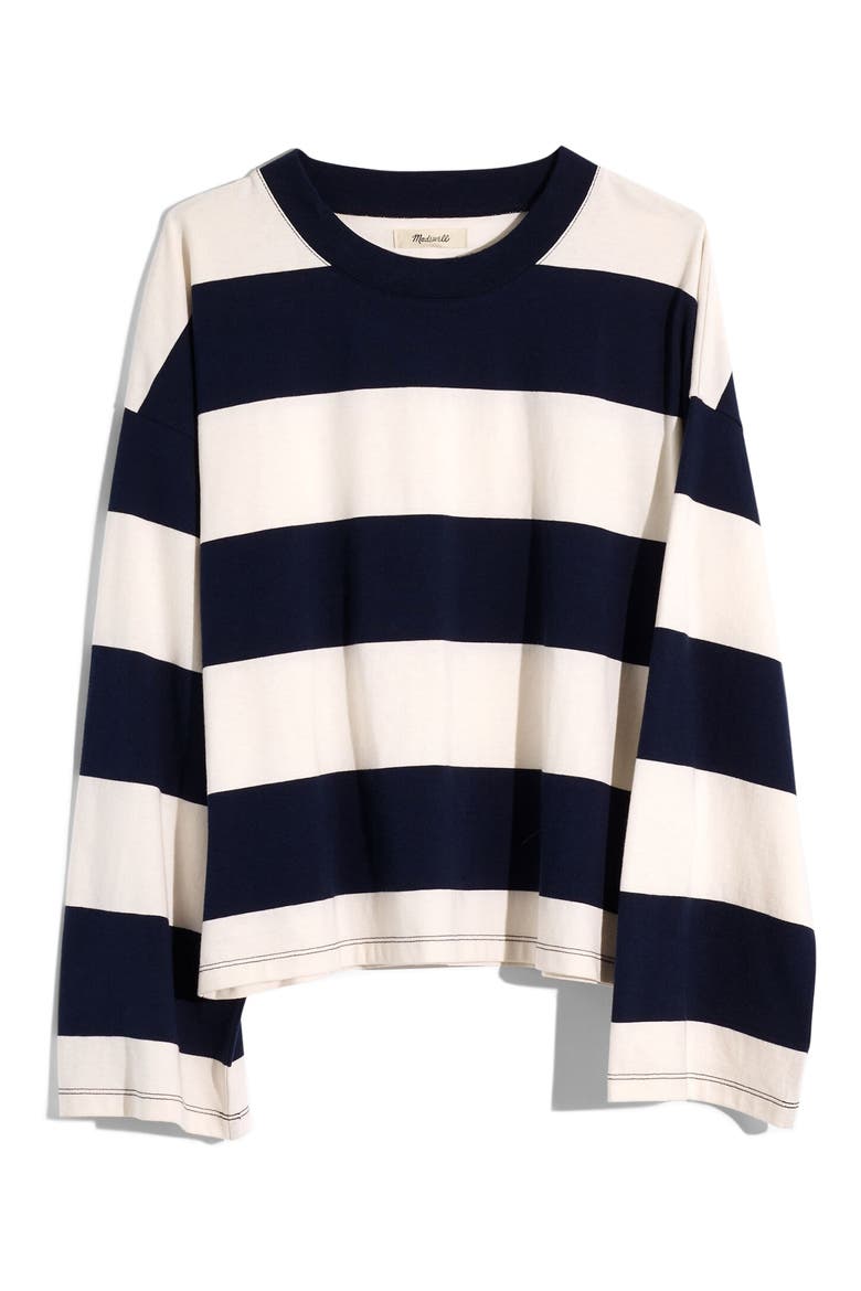 Rugby Stripe Easy Crop Long Sleeve Tee, Alternate, color, DARK NIGHTFALL SOURDOUGH STR