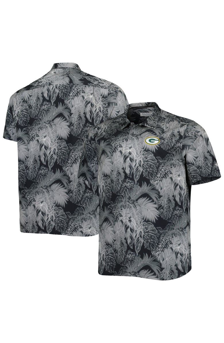 Tommy Bahama Men's Tommy Bahama Black Green Bay Packers Big & Tall Bahama Coast Luminescent Fronds Camp IslandZone Button-Up Shirt, Main, color,