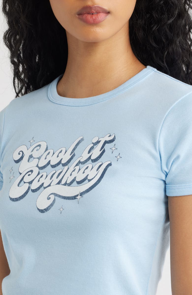 Vinyl Icons Cool It Cowboy Graphic Baby Tee, Alternate, color, Light Blue