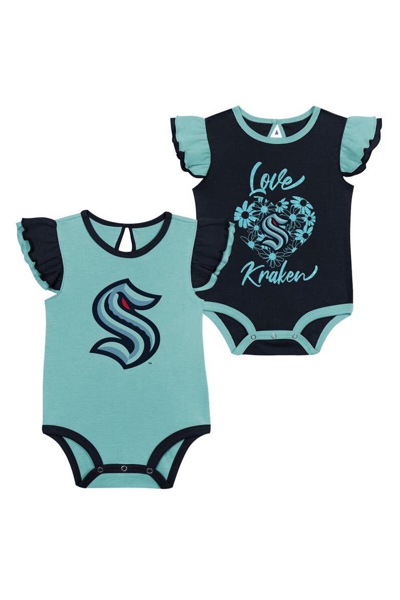 Girls Infant Navy/Light Blue Seattle Kraken Two-Pack Training Bodysuit Set, Main, color, Navy