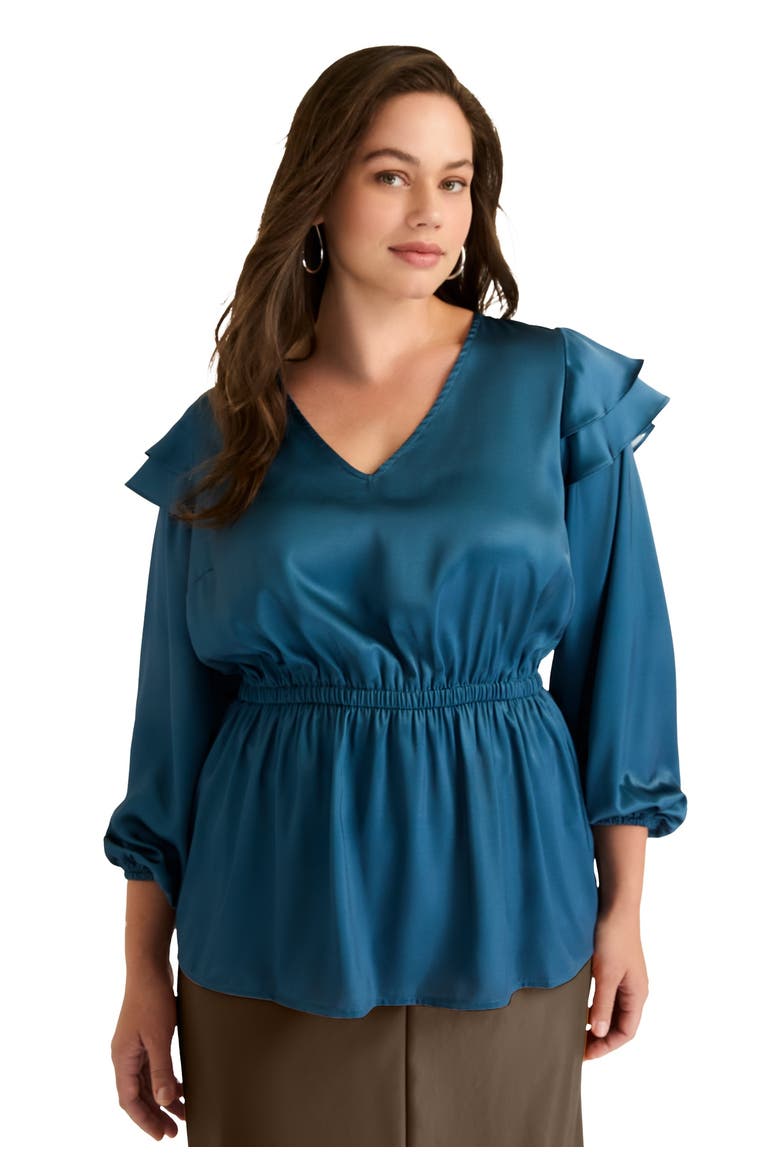 Satin Peplum Top, Main, color, DEEP DIVE