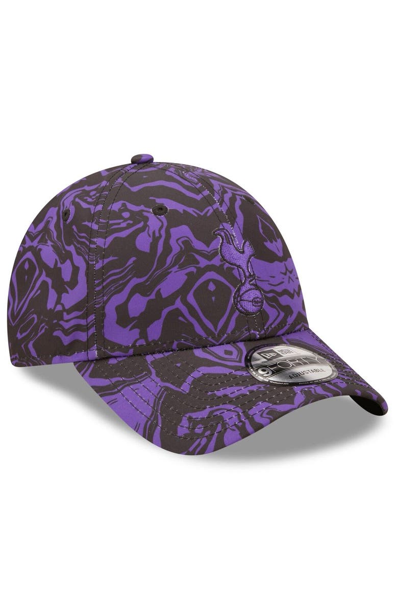Men's New Era Black/Purple Tottenham Hotspur Allover Print 9FORTY Adjustable Hat, Alternate, color, Black