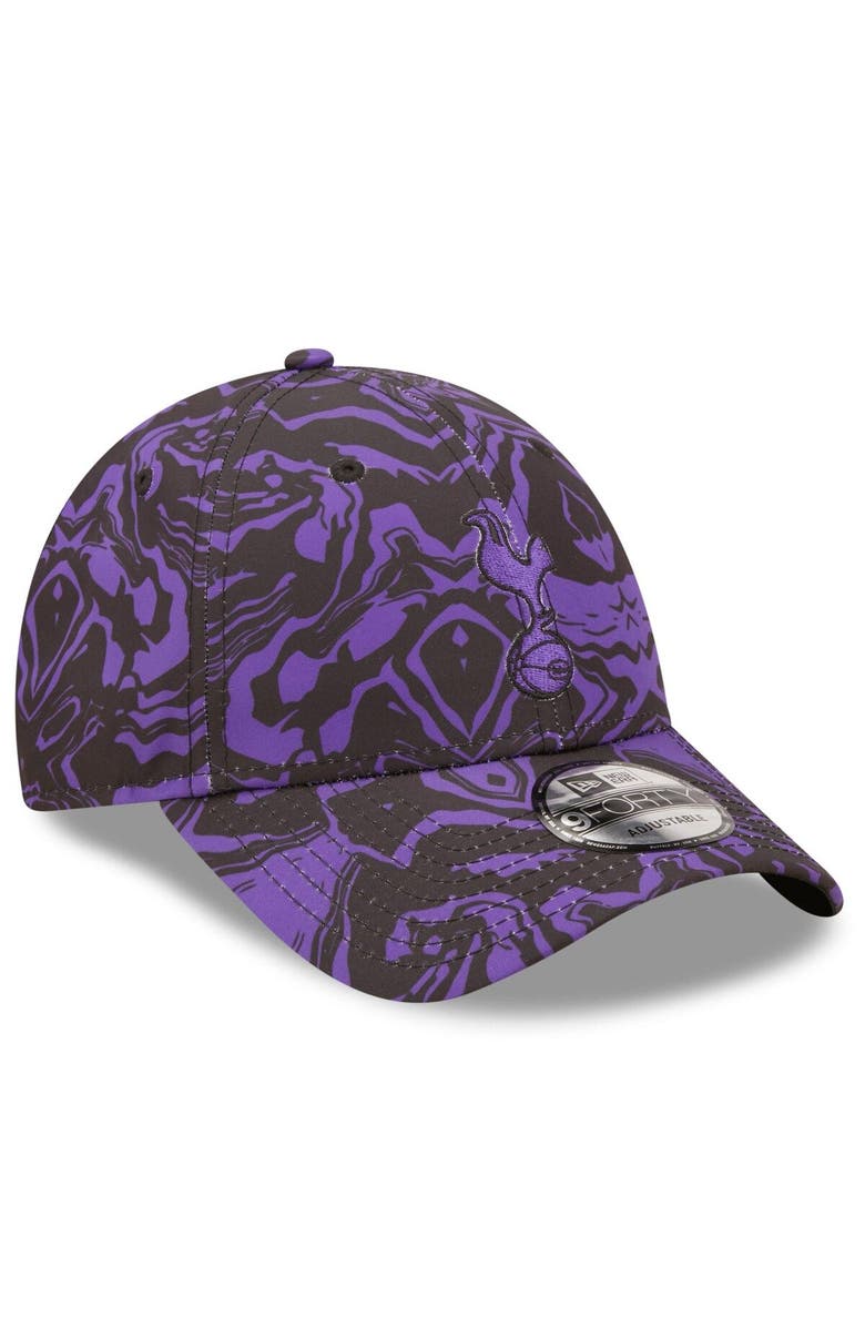 New Era Men's New Era Black/Purple Tottenham Hotspur Allover Print 9FORTY Adjustable Hat, Alternate, color, Black