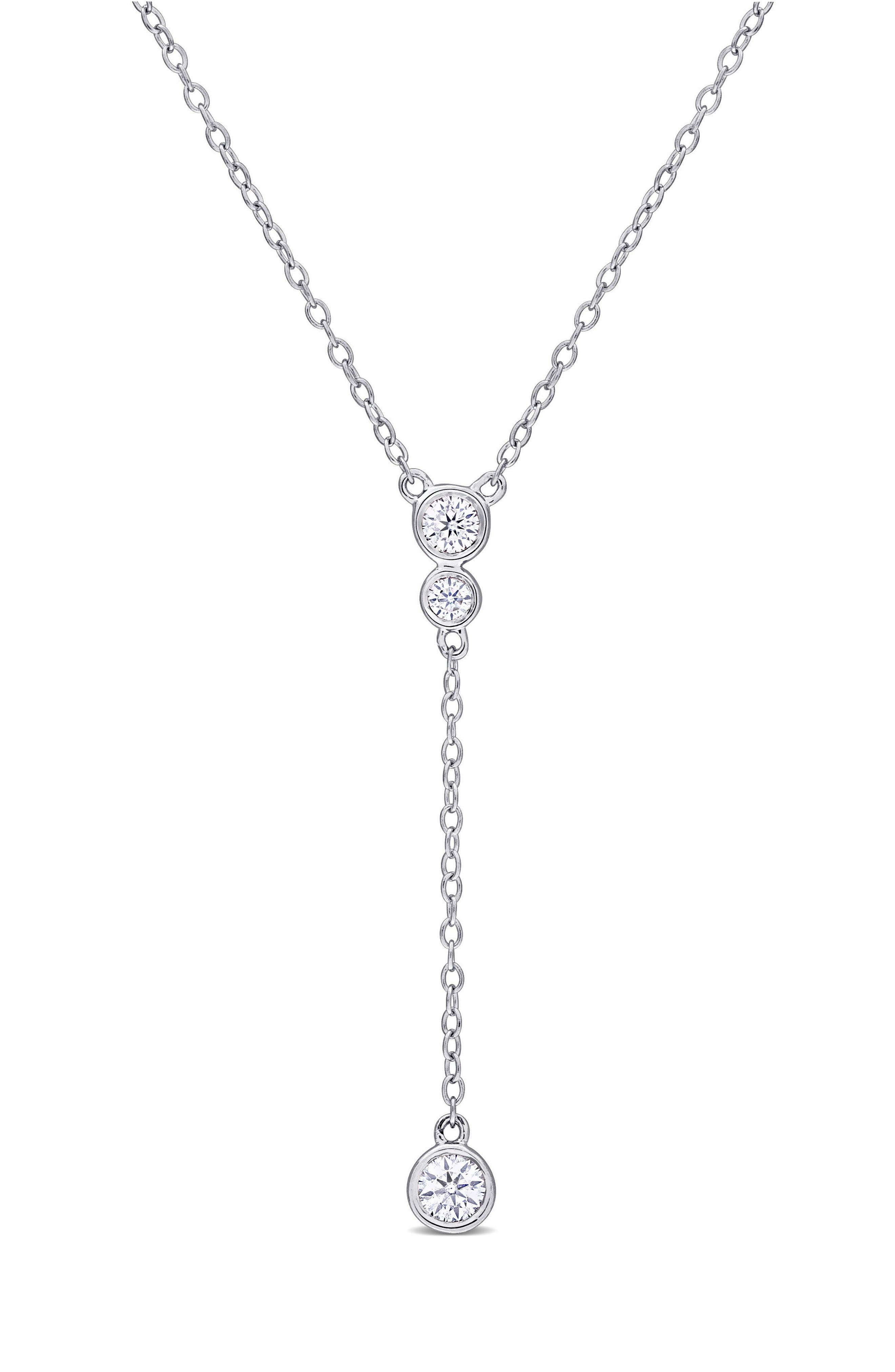 DELMAR Sterling Silver Created Moissanite Drop Pendant Necklace