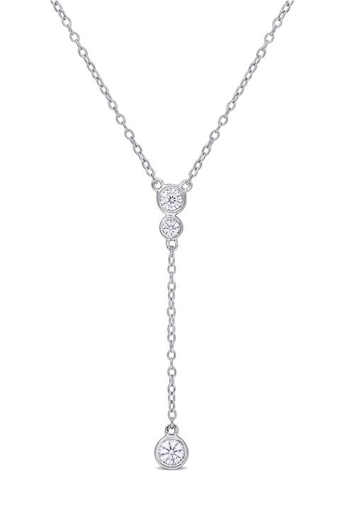 Sterling Silver Created Moissanite Drop Pendant Necklace