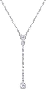 DELMAR Sterling Silver Created Moissanite Drop Pendant Necklace
