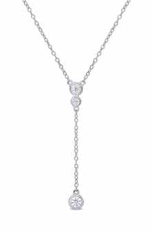DELMAR Sterling Silver Created Moissanite Drop Pendant Necklace