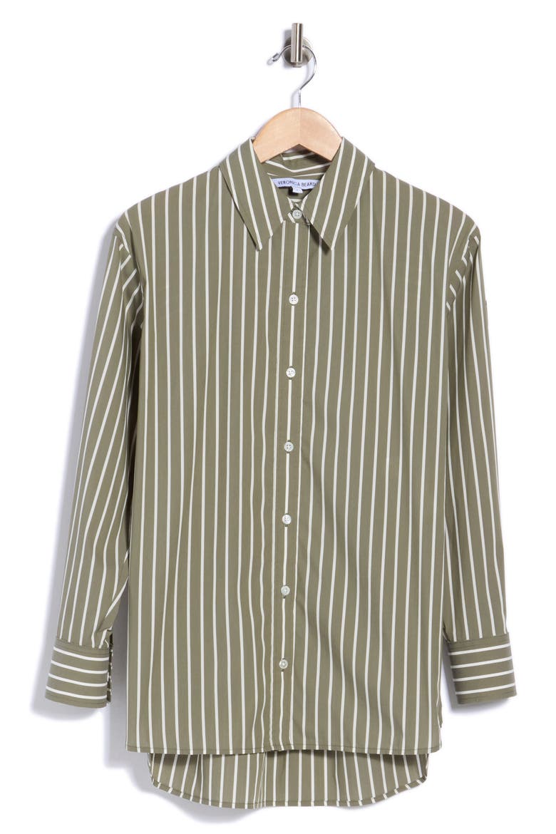 Lloyd Striped Button-Down Shirt, Main, color, STONE ARMY/ WHITE