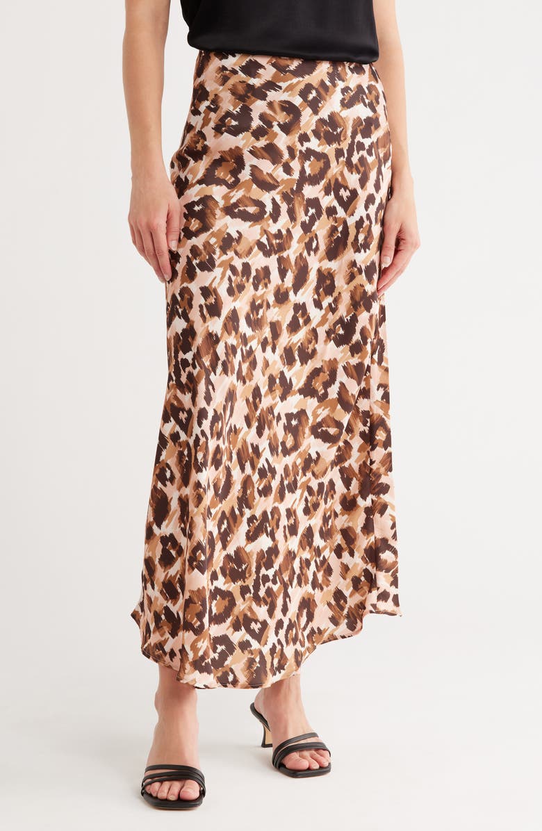 Steve Madden Satin Trumpet Skirt, Main, color, Brown Aztec