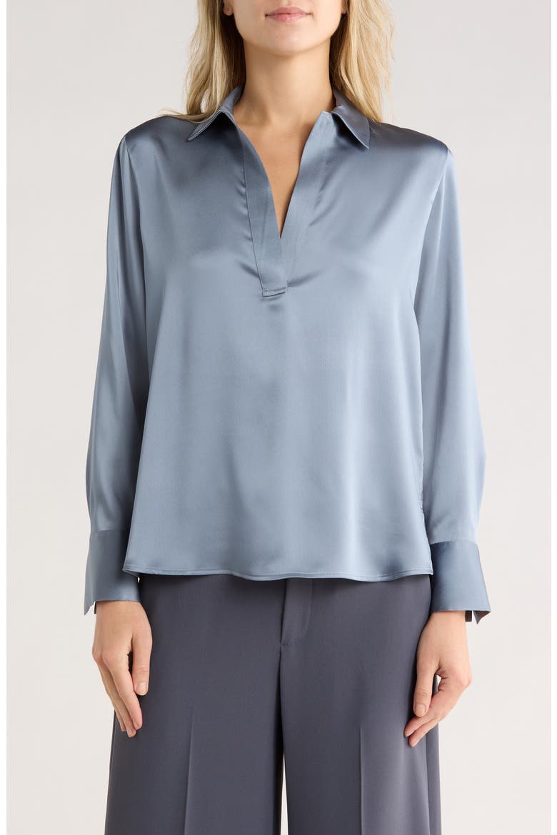 Long Sleeve Satin Top, Main, color, LAKE